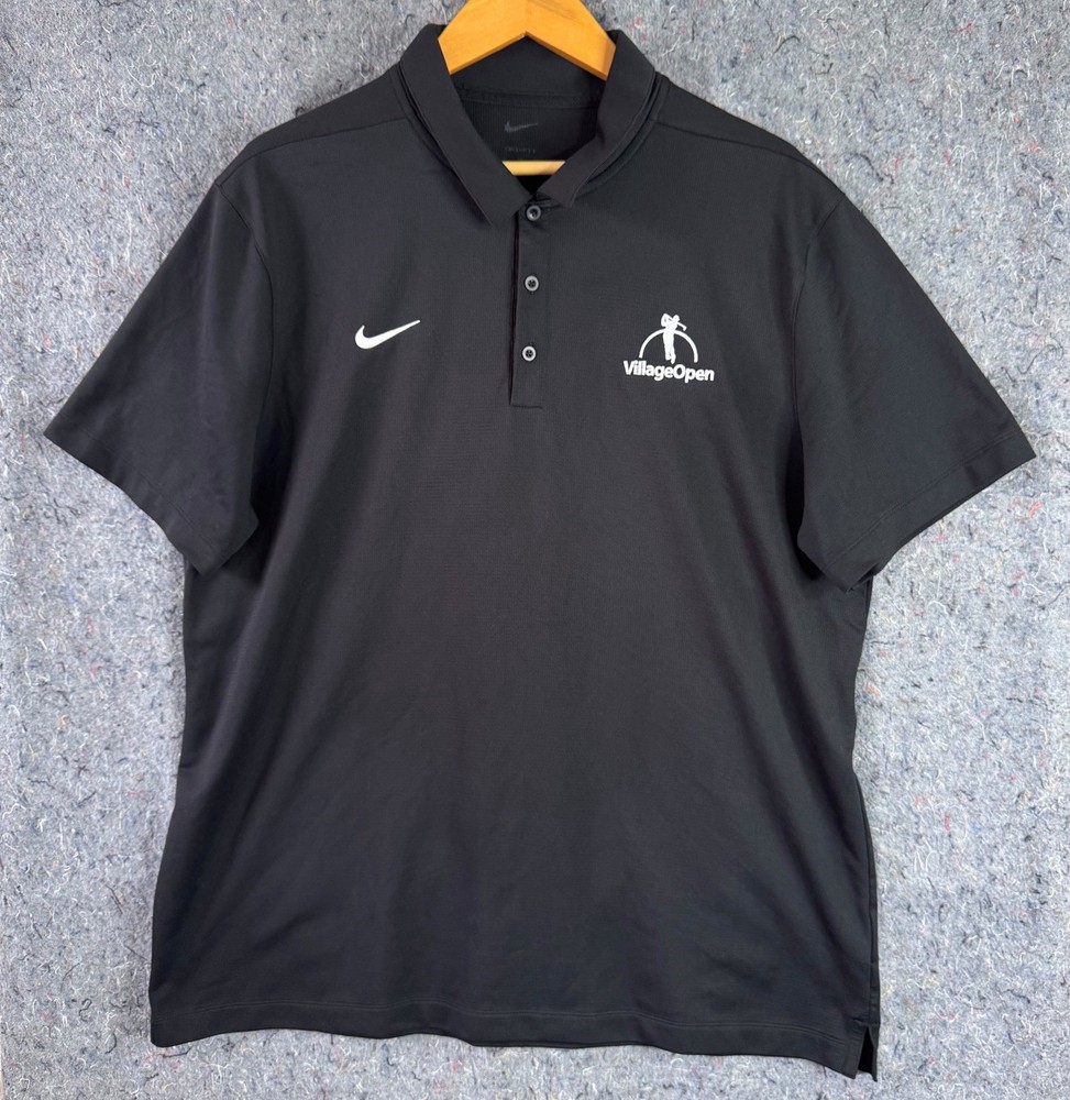 Nike Dri-FIT XL Black Village Open Golf Polo Shirt Performance Logo