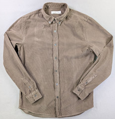 Assembly Label Mens Small Corduroy Button Front Shirt Brown Taupe Long Sleeve