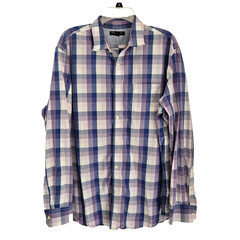 Banana Republic Shirt Mens XL Blue Purple White Plaid Long Sleeve Button Down