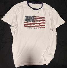 Polo Ralph Lauren Men’s XL White/Blue Ringer Crew Neck Graphic USA Flag T-Shirt