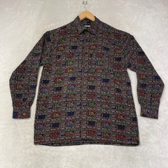 FUBU The Collection MCMXCII Logo All Over Print Button Up Shirt Multicolored