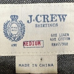 J Crew Linen Blend Shirt Mens Medium Dark Grey Button Up Flap Pocket Long Sleeve