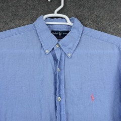 Ralph Lauren Button Down Shirt Mens XL Blue Linen Classic Fit Long Sleeve
