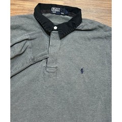 Vintage Polo Ralph Lauren Long Sleeve Rugby Shirt Gray Black Collar Size L