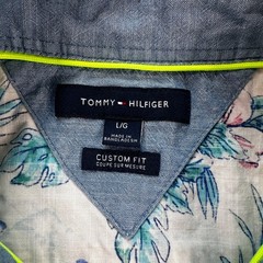 Tommy Hilfiger Mens Large Custom Fit Tropical Hibiscus Beach Cotton SS Shirt