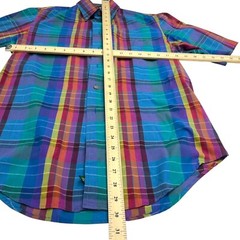 Mens M saville Row Madras Plaid Short Sleeve Shirt multi Colorful Blue Purple