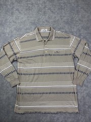 Giovanni Valentino Shirt Mens 50 Beige Stripe Long Sleeve Polo Pocket Casual