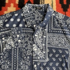 Coofandy Bandana Chambray Shirt Mens Large Blue Paisley All Over Print Camp