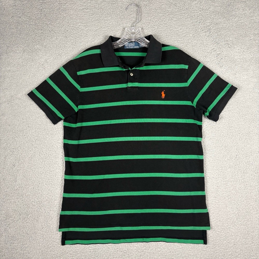 Vtg Polo Ralph Lauren Polo Shirt Men’s Large Green Striped Preppy City Casual