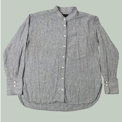 Banana Republic Shirt Mens Medium Blue White Stripe Linen Blend Banded Collar