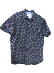 MBX Size L Geometric Print Button Up Shirt Blue Short Sleeve Men NEW W/O TAGS