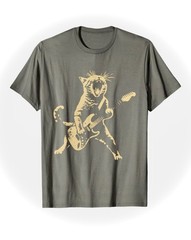 Cat Playing Guitar Rock Star Rock and Roll Men Women Kids T-Shirt
