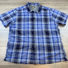 Eddie Bauer Travex Button Up Shirt Men’s XL Blue Plaid Short Sleeve Classic Fit