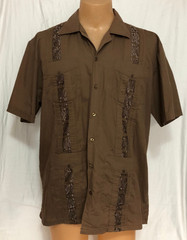 OMEGA Guayabera Shirt Zip Up 4 pocket BROWN Men’s size LARGE
