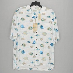 Roundtree Yorke Caribbean Short-Sleeve Shirt L White Blue Tropical Fish NWT