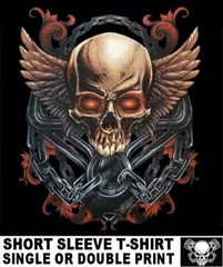 MOTORCYCLE RIDER BIKER GOTHIC SKULL WITH GLOWING EYES WINGS & CHAINS T-SHIRT 534