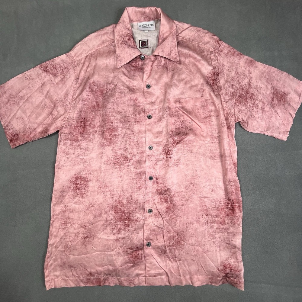 Kotomori Limited Edition Shirt Mens L Pink Short Sleeve Button Down Rayon Mens