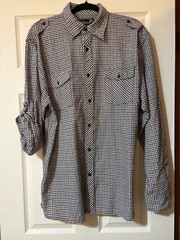 Elixir Men’s Size XL Gingham Check Button-Down Shirt Roll Tab Sleeve Casual Work