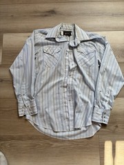 Vintage Made In Usa Grey Striped Longsleeve Buttonup Pearlsnap Size Medium