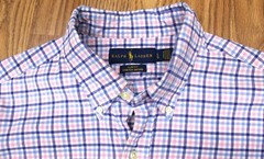 POLO RALPH LAUREN SLIM FIT SHIRT COTTON/SPANDEX PINK & BLUE PLAID Sz LARGE, L