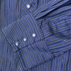 Wrangler Western Blue Black Silver Metallic Stripe Blue Pearl Snaps Sz XL