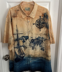 Royaura Nautical Compass Graphic Hawaiian Casual Shirt Men’s Size 4 XL
