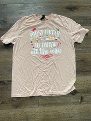 Most Likely To Drink All The Wine Large T Shirt Pink Adult Short Sleeve T Shirt