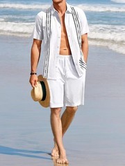 Men’s Casual Short Sleeve Guayabera Cuban Beach Wedding Button-Up Dress Shirt