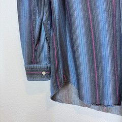 Ralph Lauren Vintage Chaps Shirt Large Blue Western Striped Button Down 90s