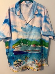 Carnival Mardi Gras Mens Button Down Shirt Hawaiian Look Size L Garment One