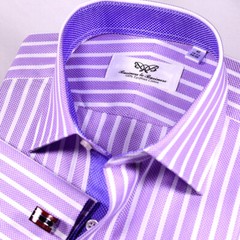 Purple White Stripes Elegant Double Ply Wevon Business Shirts With Inner Lining