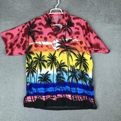 La Leela Shirt Mens Medium Multicolor Palm Tree Hawaiian Button Up Short Sleeve