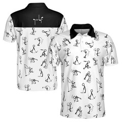 Custom Name Funny Golf Stick Figure Polo Shirt S-5XL Gift