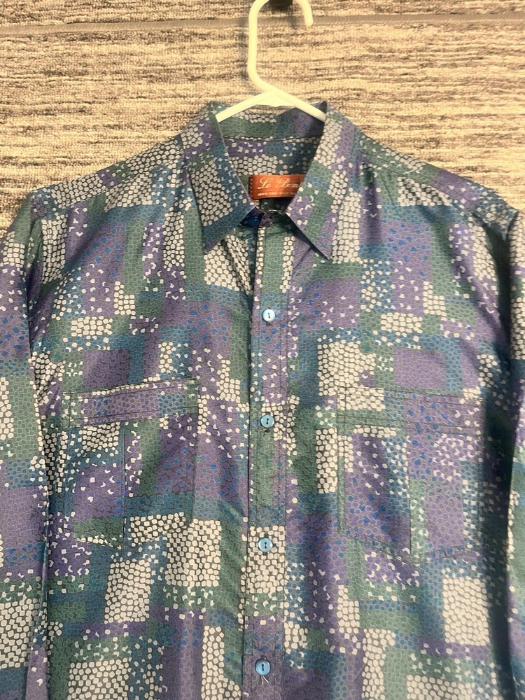 Vintage Le Bombyx Thailand Handmade Men’s 100% Silk Multicolor Button Up Shirt