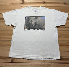 Vintage 90s Rhino Facing Extinction Nature Wildlife Single Stitch Shirt Size XL