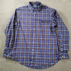 Ralph Lauren Y2K Mens Sz Lg Blue Black Plaid Custom Fit Long Sleeve Button Shirt