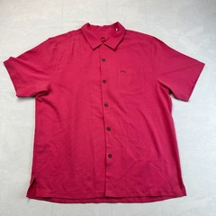 Tommy Bahama Shirt Mens Large Pink Short Sleeve Collared Side Slit Button Up