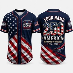 Personalized USA 250th Anniversary Baseball Jersey American Flag Patriotic Gift