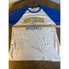 Milwaukee Brewers Gildan Baseball Shirt Men’s XL Blue White Raglan 3/4 Sleeves