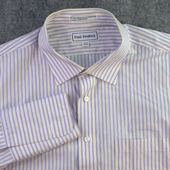 Paul Fredrick Dress Shirt 17.5 38 Non Iron Purple Yellow Vertical Striped French