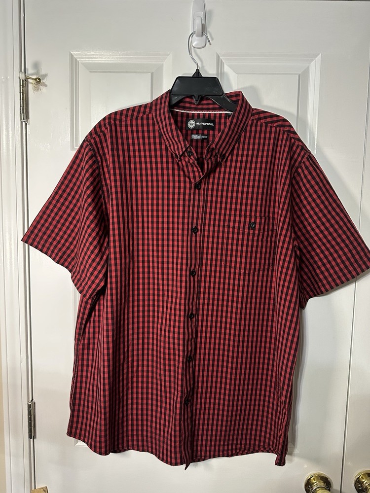 WP Weatherproof Short Sleeve Comfort Stretch Woven Button Up Shirt Red XXL EUC