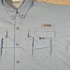 Columbia PFG Bahama II Fishing Shirt Mens XL Light Blue Short Sleeve UPF 30