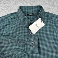 Theory Shirt Mens Medium Green Irving Bridge Shirting Plaid Lightweight City NEW