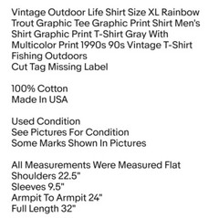 Vintage Outdoor Life Shirt Size XL Rainbow Trout Graphic Tee Graphic Print Shirt