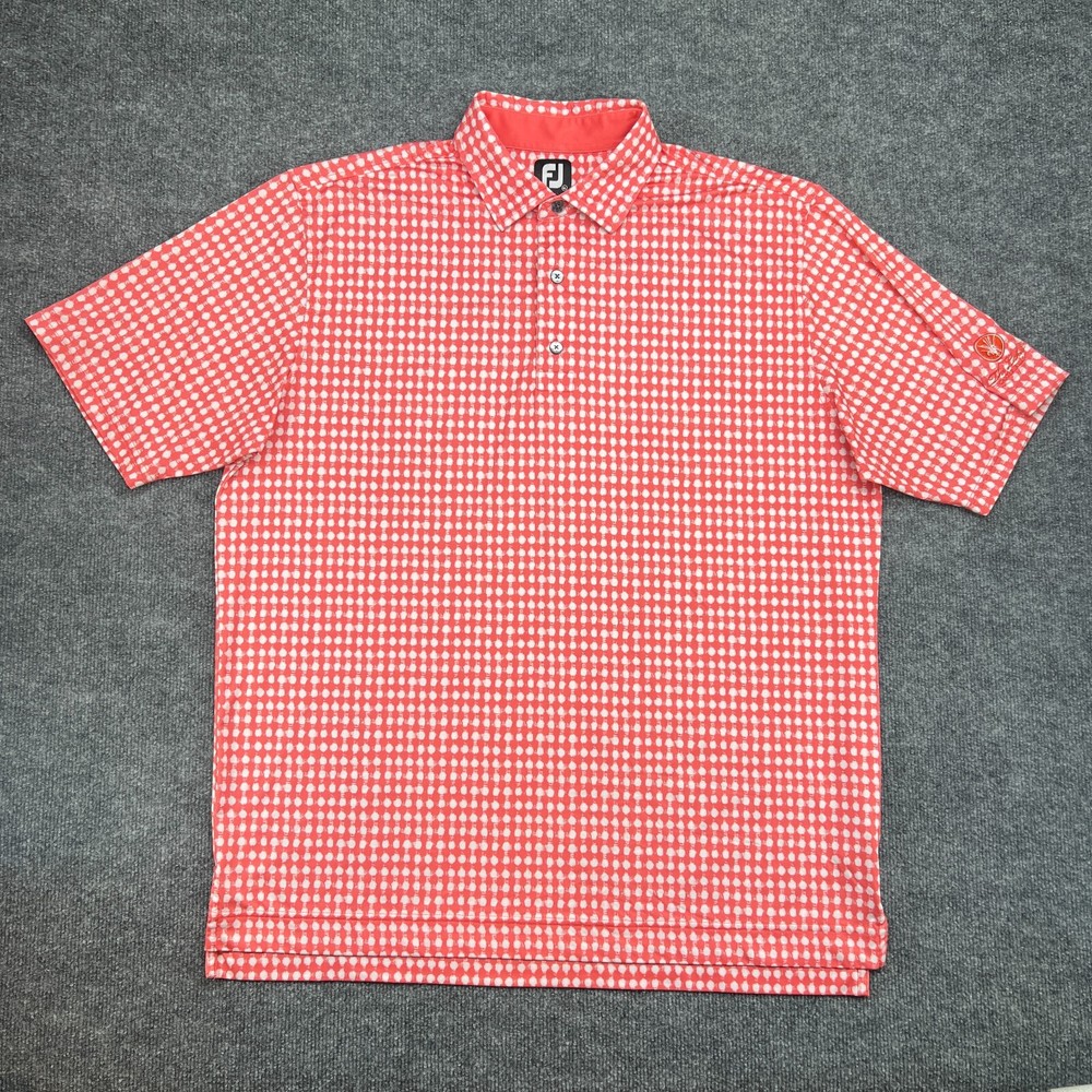Footjoy Polo Shirt Mens XL Short Sleeve Salmon & White Performance Castle Hills