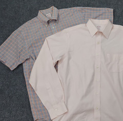 Lot of 2 BROOKS BROTHERS Shirt Mens Medium Pink Blue Plaid Madison Short Long
