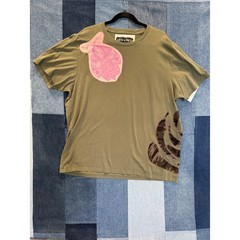 Upcycled Moth Block Print Patchwork T-Shirt XL Olive Pink Camo