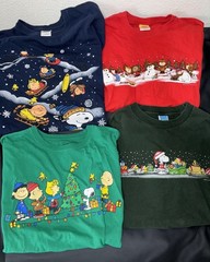 Snoopy Peanuts Charlie Brown Christmas T Shirt Lot Sz L Green Red Blue