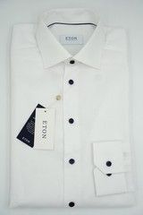 Men ETON Single Cuff Shirt Fine Twill White Cutaway Contemporary Size 39 15.5