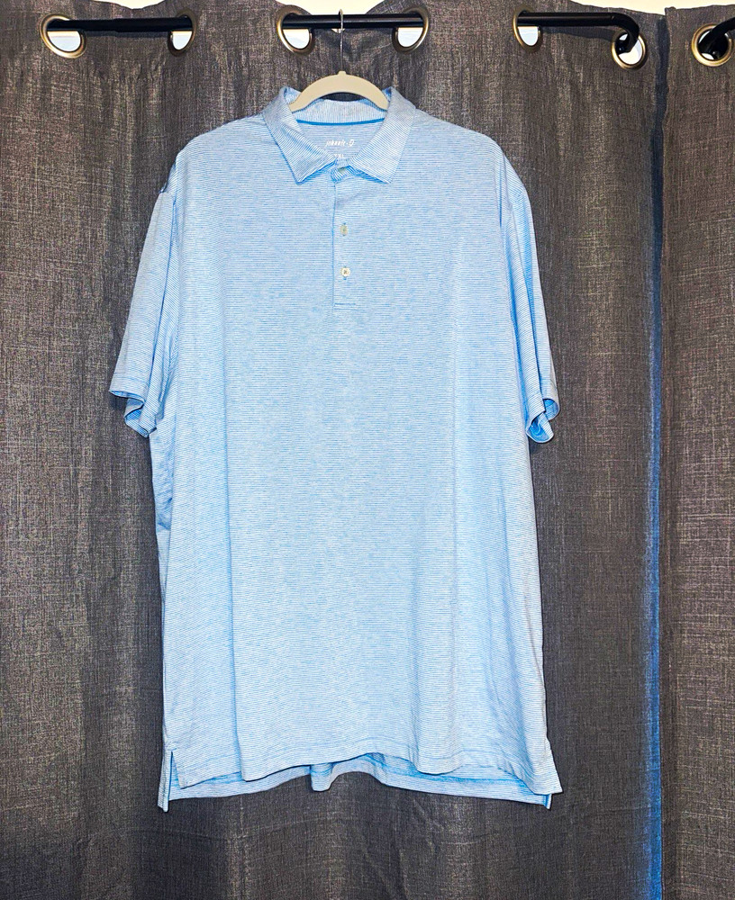 johnnie-O Men’s Polo Shirt XXL Blue/White Striped Short Sleeve Stretch UPF 50